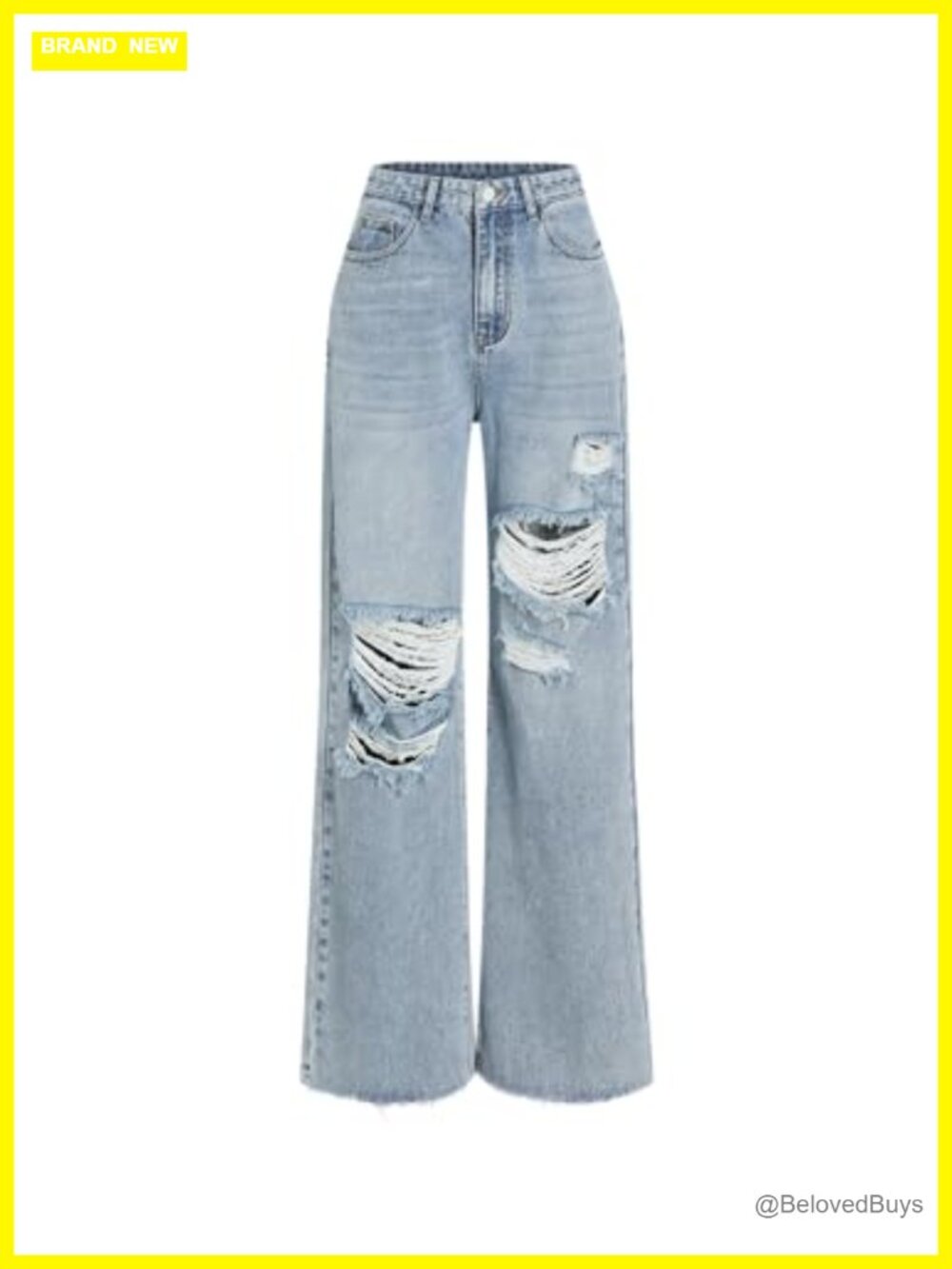 High Waisted Ripped Distressed Straight Leg Jeans Casual